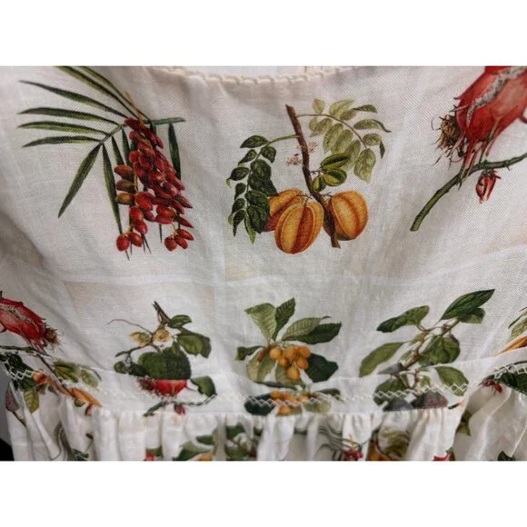 Agua Bendita Pomelo Frutas Mini Dress Linen White Fruit Floral Print XL - Picture 7 of 16